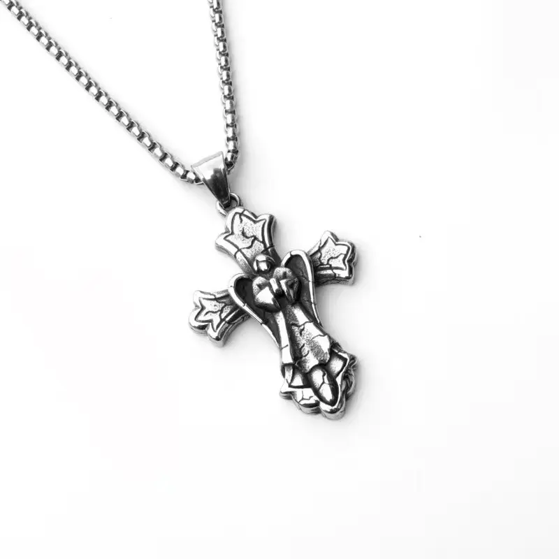 Vòng Cổ Chữ Thập, Phong Cách Hip Hop Châu Âu, Mặt Dây Chuyền Nam, Làm Bằng Thép Không Gỉ, Thích Hợp Cho Phong Cách Punk, Xuyên Biên Giới 7