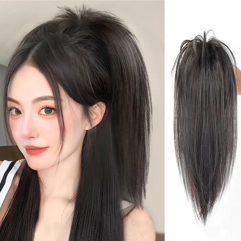 Fashion 40cm Lazy Invisible Long Hair with Grab Clip Ponytail Natural Extension Straight Hair Wig Waterfall Half-Tie High Wig 2