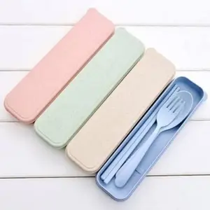 Sendok Set Jerami Alat Makan Souvenir Korean Sumpit Travel Gandum Unik Kado Lunch Box Kotak Makan