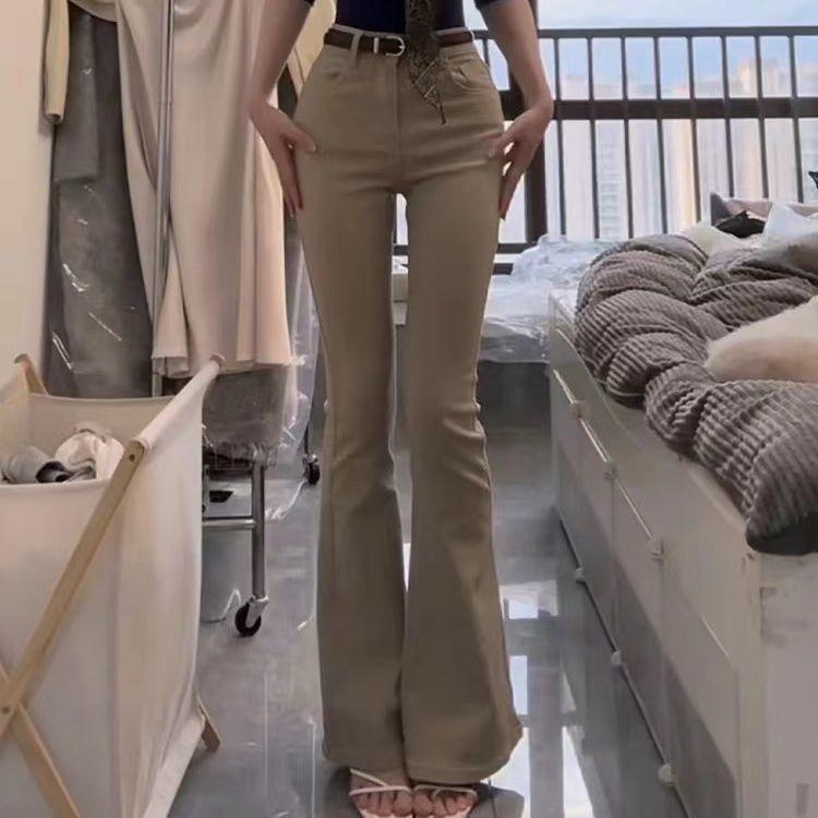 Product Introduction of Khaki High Waist Stretch Skinny Jeans Women's 2025 Winter Korean Style Washed Straight Speaker Pants Fashion Comfort Denim Pockets Streetwear Trouser Lingerie Slim Bottom Womenswear Fabric Basic Minimalist 5