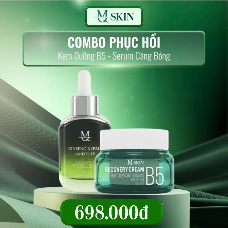 COMBO KEM DƯỠNG DA 2 MÓN ( KEM DƯỠNG B5 30g + SERUM NHÂN SÂM 30ML ) Tặng Kèm 5 Mặt Nạ Nhau Thai Cừu [ MQ SKIN ]  - Hỗ Trợ Dưỡng Da,P.hục H.ồi Da, Dưỡng Ẩm Da Căng Bóng, Làm Đẹp Chăm Sóc Da Skincare