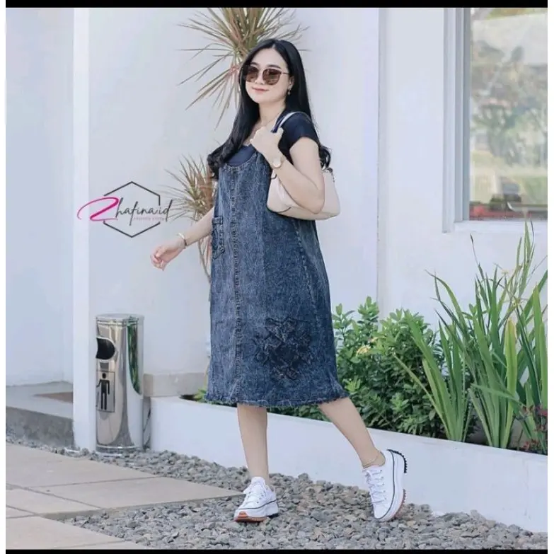OVERALL JEANS WANITA JUMBO BIG SIZE GAUNI DENIM BAJU KODOK KEKINIAN TERBARU OVERAL CEWEK 3