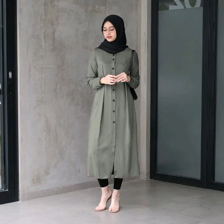 ATASAN WANITA LONG TUNIK  Muslim FAHIRA POLOS BAHAN RAYON TWILL PREMIUM  Tebal DAN  Lembut SIZE S, M, L, XL by FFA
