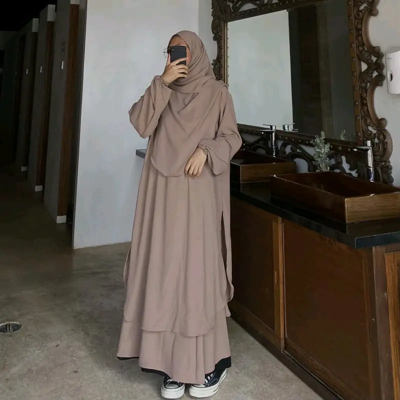 Ufaira Collection ~ One Set Hameda Setelan Wanita Terbaru Tanpa hijab Bahan Crincle Airflow Polos Baju Muslim Panjang Tunik Crinkle Atasan Simple Fit Remaja Dewasa Celana Shakila 3