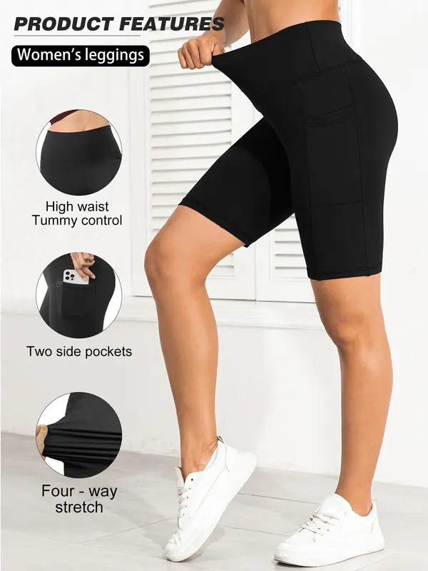 Women's Solid/ Leopard High Waist Short Leggings, Casual Comfy Breathable Skinny Shorts for Yoga Gym Workout Running, Ladies Summer Bottoms, Athletic Shorts 6