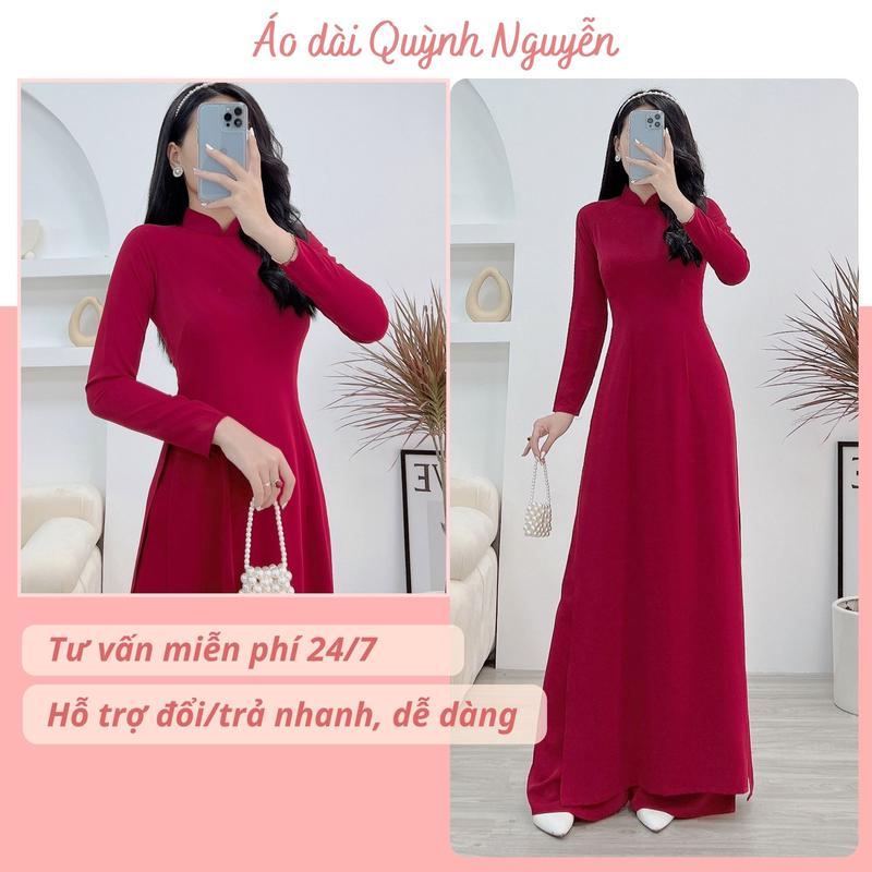 Áo dài trơn, áo dài lụa mỹ cổ truyền thống trơn màu đỏ đô 2 tà tay dài tà A co dãn trẻ trung mịn mát  - MÃ T11 Nữ  Women Dress Nhung Sen Kem Voan