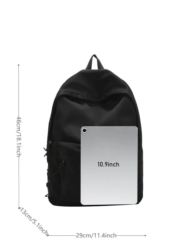 Unisex Casual Backpack with Zipper, Large Capacity Durable Schoolbag with Built-in Organizer, Simple Style Trendy Backpack for School & Travel 5