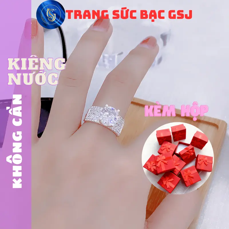 Nhẫn Bạc 925 Nữ Đá Chủ Cao Bốn Trấu Thân Năm Hàng Đá Nhỏ Khắc Chữ S, Sử Dụng Hàng Ngày Không Cần Kiêng Nước - GSJ - R4202001 7