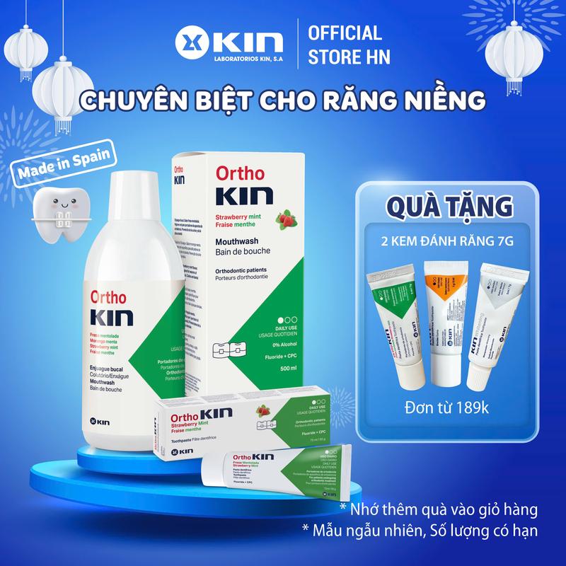Combo Nước súc miệng Kem Đánh Răng Ortho Kin cho răng niềng 500ml/75ml