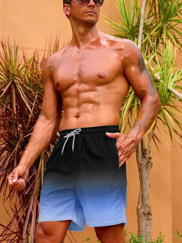 Men Swim Trunks, Men's Regular Fit 2 in 1 Ombre Print Drawstring Waist Beach Shorts, Gym Shorts, Casual Pocket Swim Shorts for Summer, Fashion Men's Swimwear for Beach Vacation Outdoor Swimming, Activewear 6