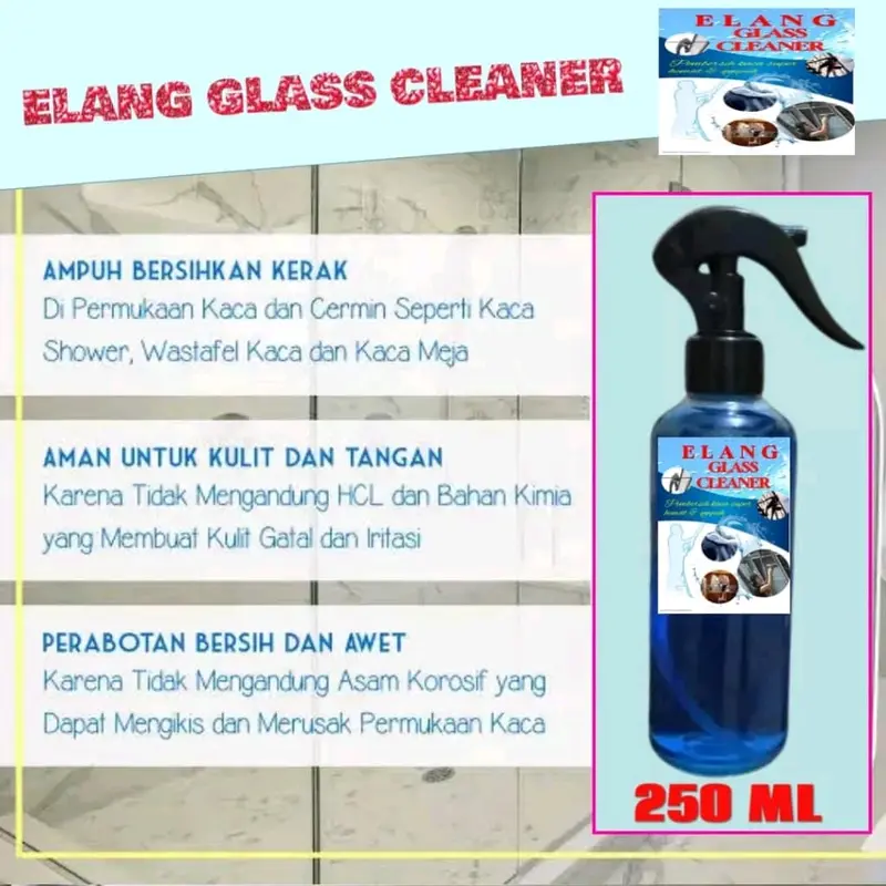 ELANG GLASS CLEANER CAIRAN PEMBERSIH KACA,Pembersih noda ringan dan jamur pada kaca spion mobil, kaca gedung, kaca kamar mandi,kaca jendela rumah Spray Kain 4