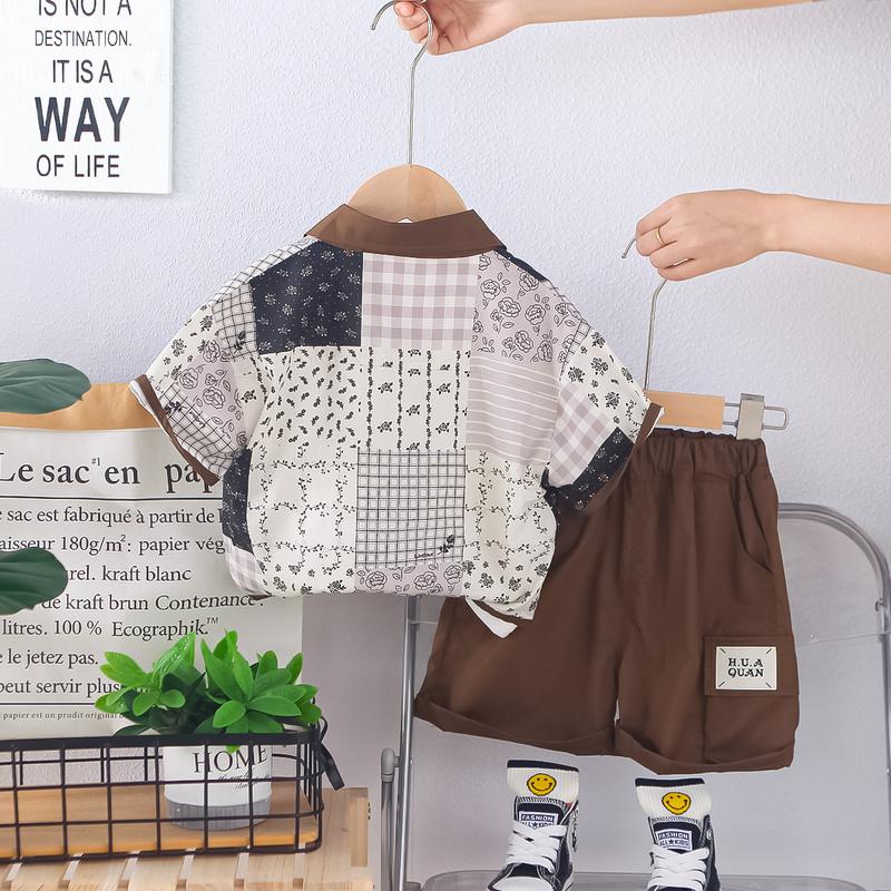Product Introduction of New Style Boys' Summer Fashion Full Print Floral Shirt Short Sleeve Three-Piece Set Trendy 2025 Boys' Summer Outfit 4