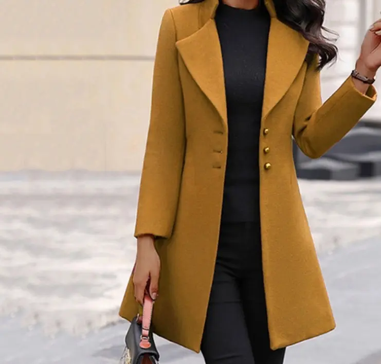 Lapel modern single breasted wool walker coat for women Winter Slim-fitting Comfort Fabric Womenswear Casual 2