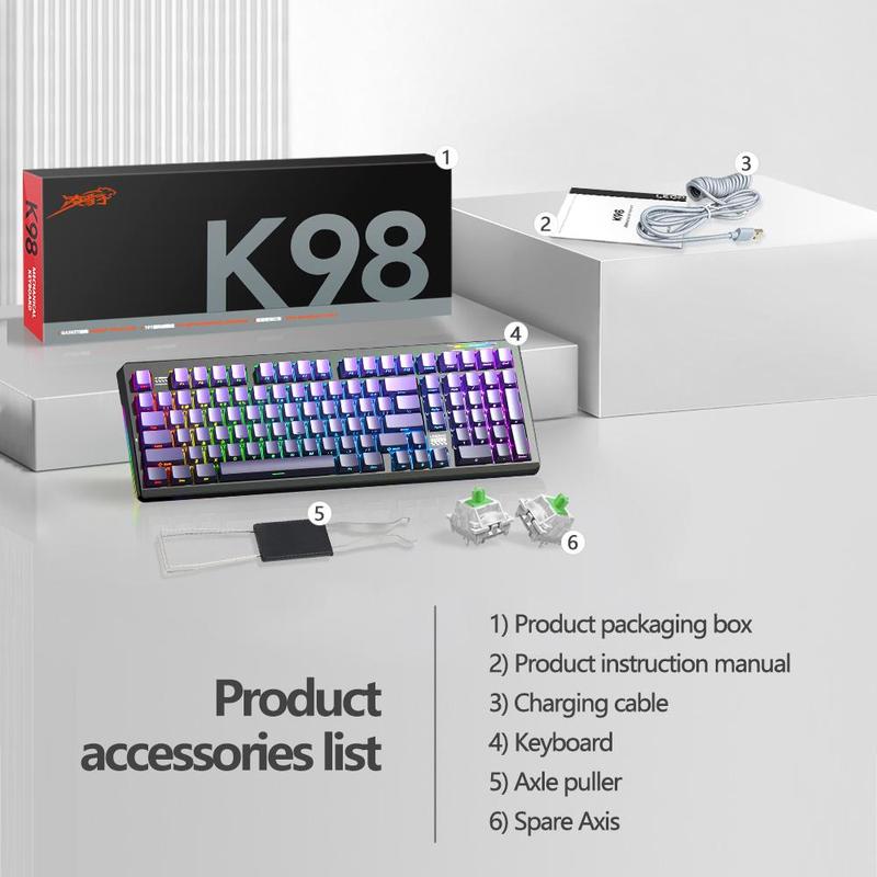Product Introduction of Wireless Mechanical Keyboard, Rechargeable Gaming Keyboard with RGB Side Light, Ergonomic Keyboard for Gaming, Office, Home 3