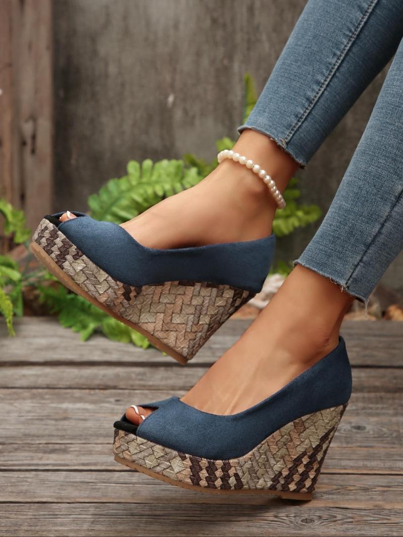Product Introduction of Women's Fashionable Plain Color Wedge Sandals, Casual Comfortable Platform Sandals for Beach Vacation, Female All-match Round Toe Sandals for Daily Wear, Heels 9