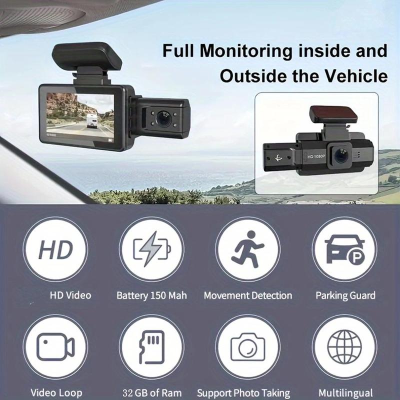 Car DVR, Dash Cam with 32GB TF Card, Dual Lens Loop Recording Car DVR, Night Vision Car Camera, Vehicle Navigation Camera 8