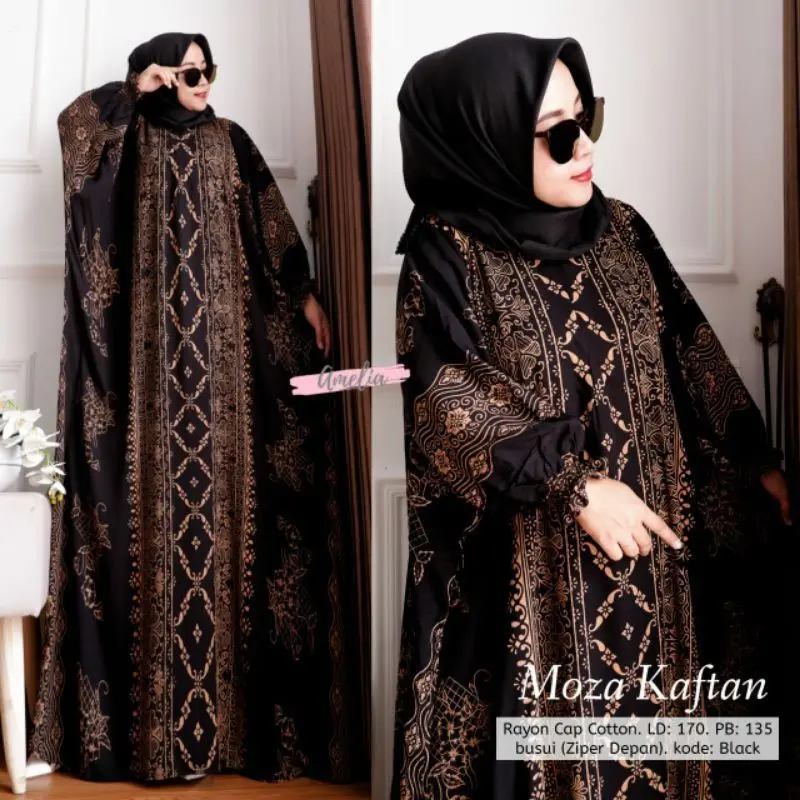 SAFIRATEX - Kaftan Long Dress Jumbo Daily Busui Motif Cap Bahan Rayon Gamis Jumbo premium 2