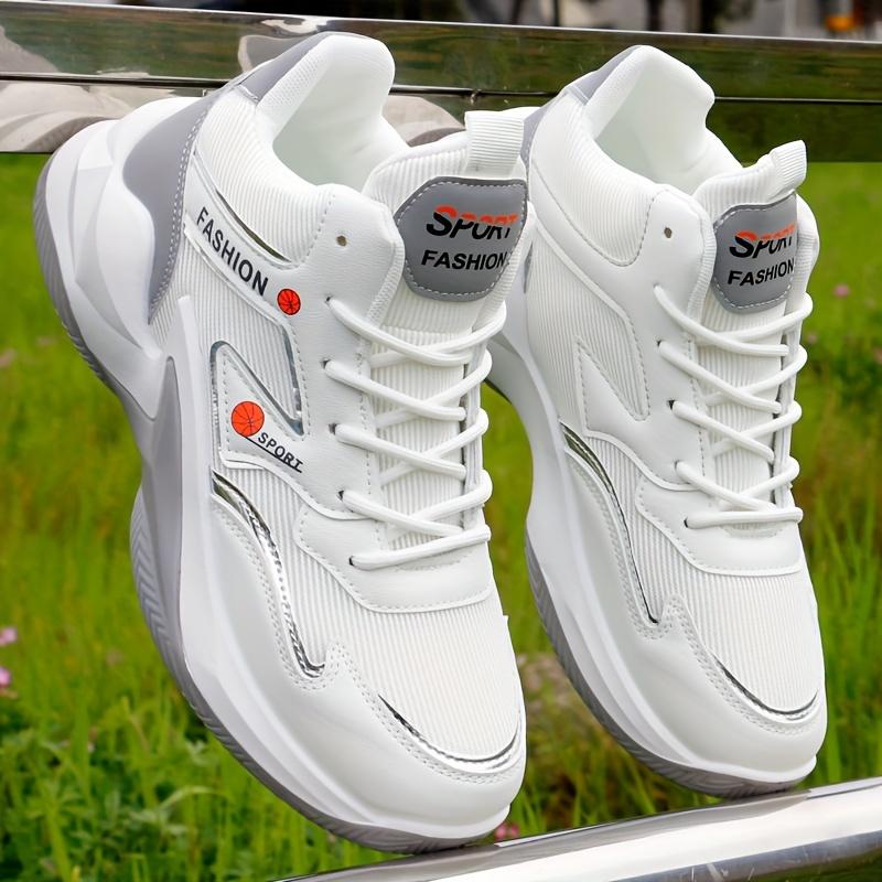 Men's Trendy Solid Basketball Shoes, Comfy Non Slip Lace Up Durable Sneakers For Men's Outdoor Activities 8