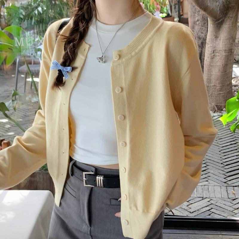 Áo Khoác Cardigan Dệt Kim, Dành Cho Nữ, Bộ Sưu Tập Xuân Thu, Hàng Mới Về Năm 2025, Áo Vàng, Áo Len Mỏng, Quần Áo Dáng Rộng