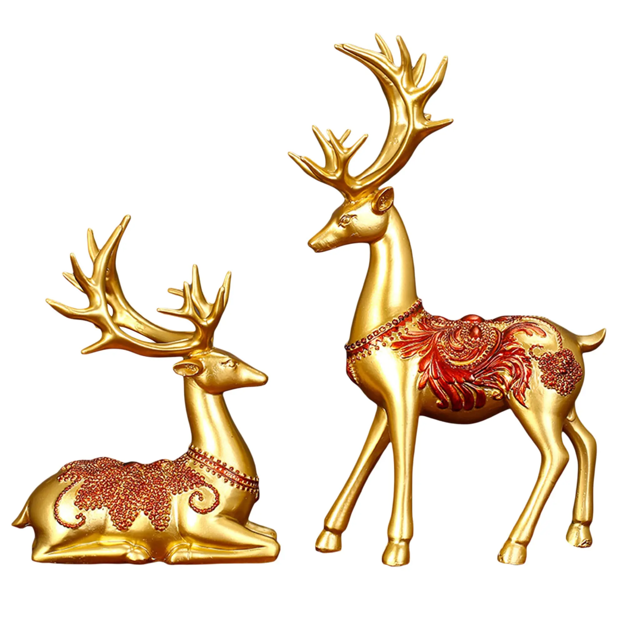 Elk Figurines, Lucky Sitting and Standing Deer Statues for Living Room, Bedroom, Office Desktop