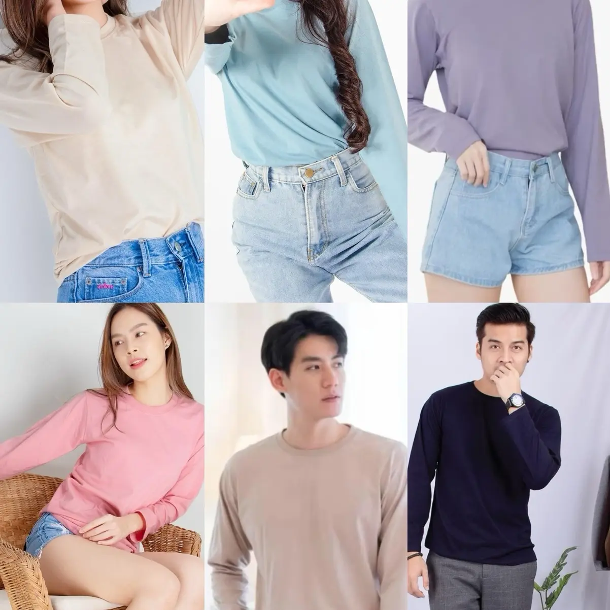 [แขนยาว]2เสื้อยืดสีพื้นคอกลมรวมสีโทนสีใหม่