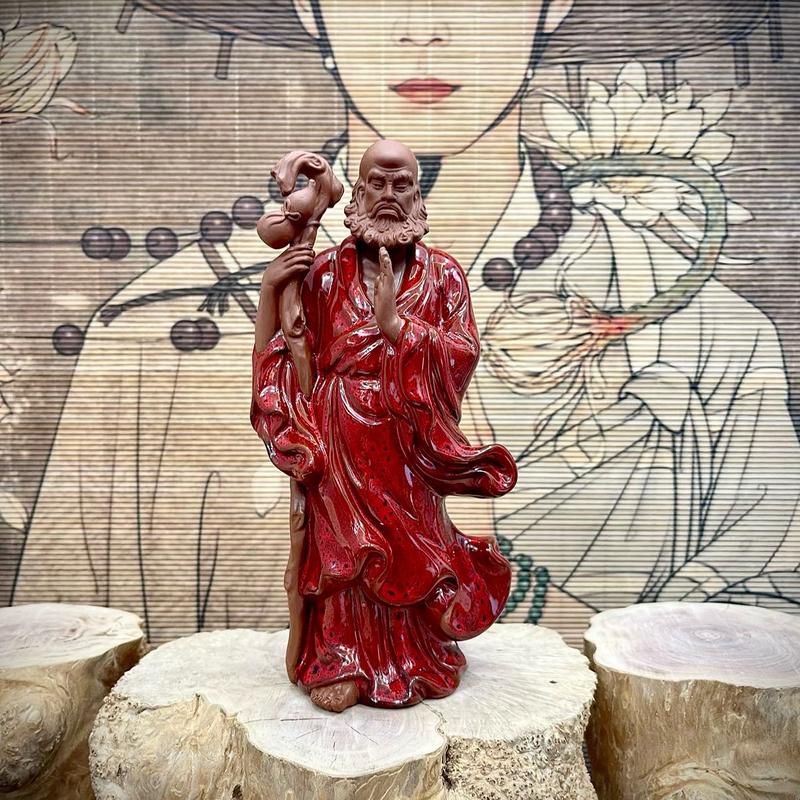 Tượng gốm : ngài Đạt Ma gốm tử sa ( 19cm ) , trang trí bàn trà , bàn làm việc , ...