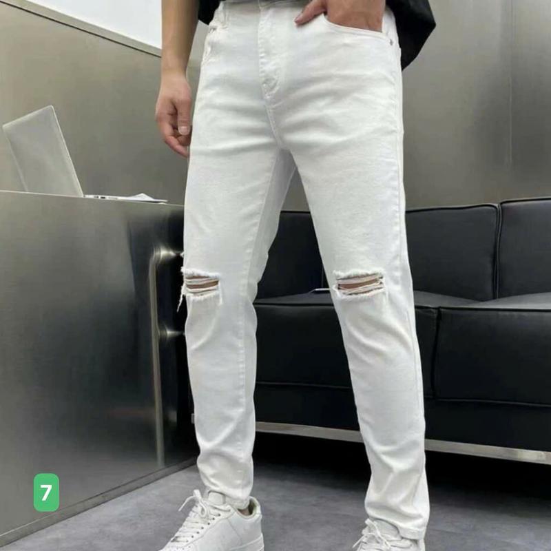 Quần jean nam rách vá da màu trắng, quần bò nam thời trang cao cấp, dáng skinny mới QJND100 Pants Menswear Có Túi quan