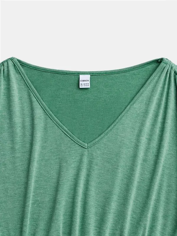 CURVZY Plus Size  Ruched Drawstring Tee, Casual Batwing Sleeve Peplum T-Shirt, Women's Plus Clothing for Summer Daily Wear 7