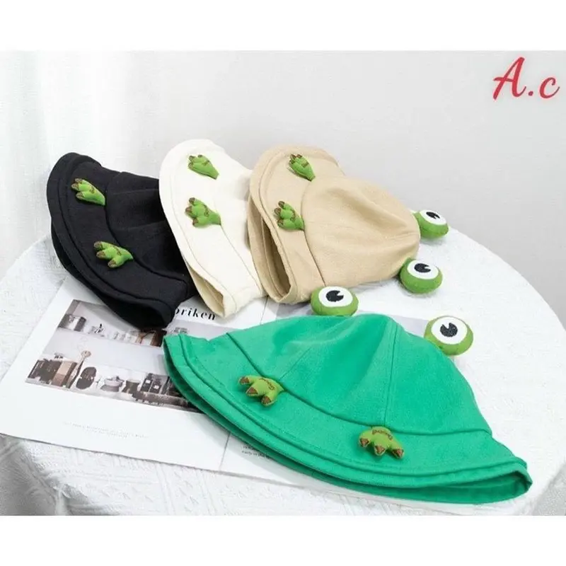 ￼Mũ Tai Bèo Hình Chú Ếch Dễ Thương Cho Nữ Nón Bucket Hoạt Hình Phong Cách Hàn Quốc Cap Len 6