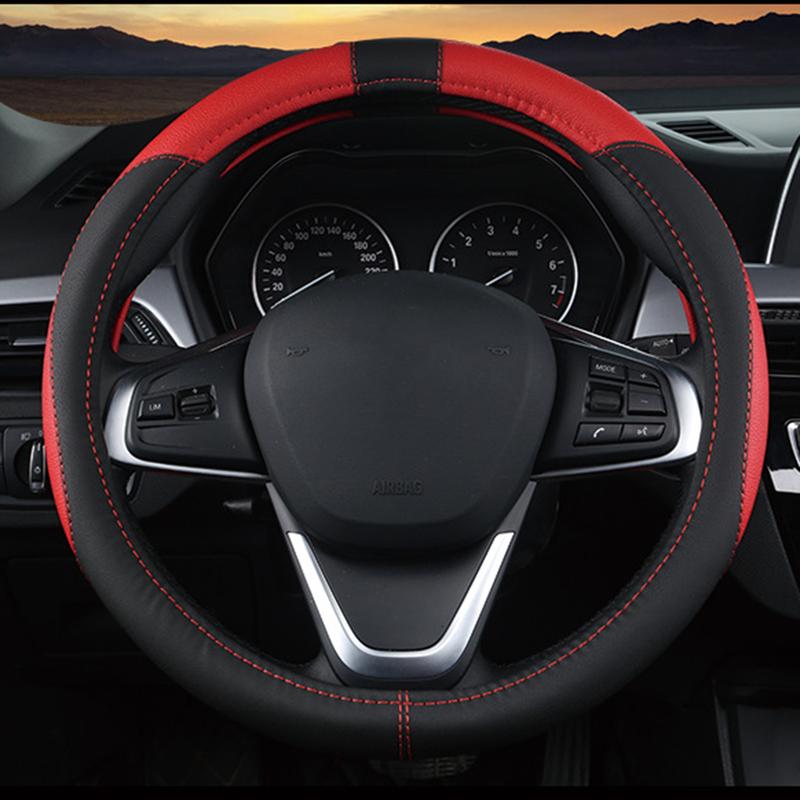 Car Steering Wheel Cover Microfiber Leather Breathable Non-Slip Steering Wheel Cover Pu Leather Universal 37-38 Cm Four Seasons Universal 3