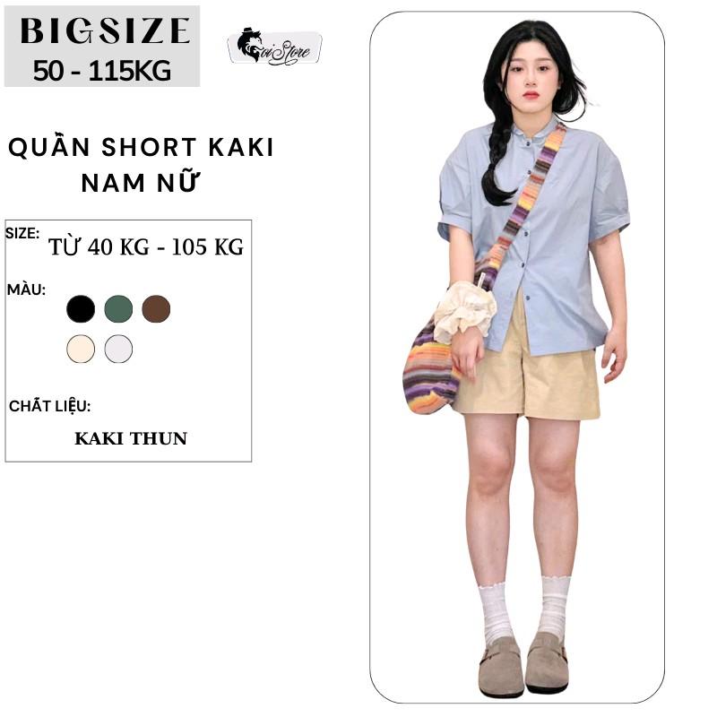 Quần Short KAKI Nam Nữ 45-105kg BIGSIZE Kaki Thun Có Túi Lưng Thun Kem Women  Pants