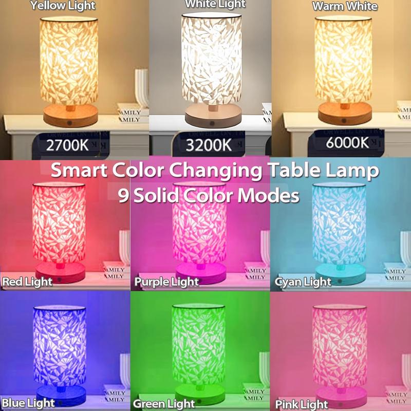 Smart Voice Activated Control Table Lamp, USB Powered Wooden LED Night Light, Touch Control Color Changing Night Light for Home Bedroom Living Room 6