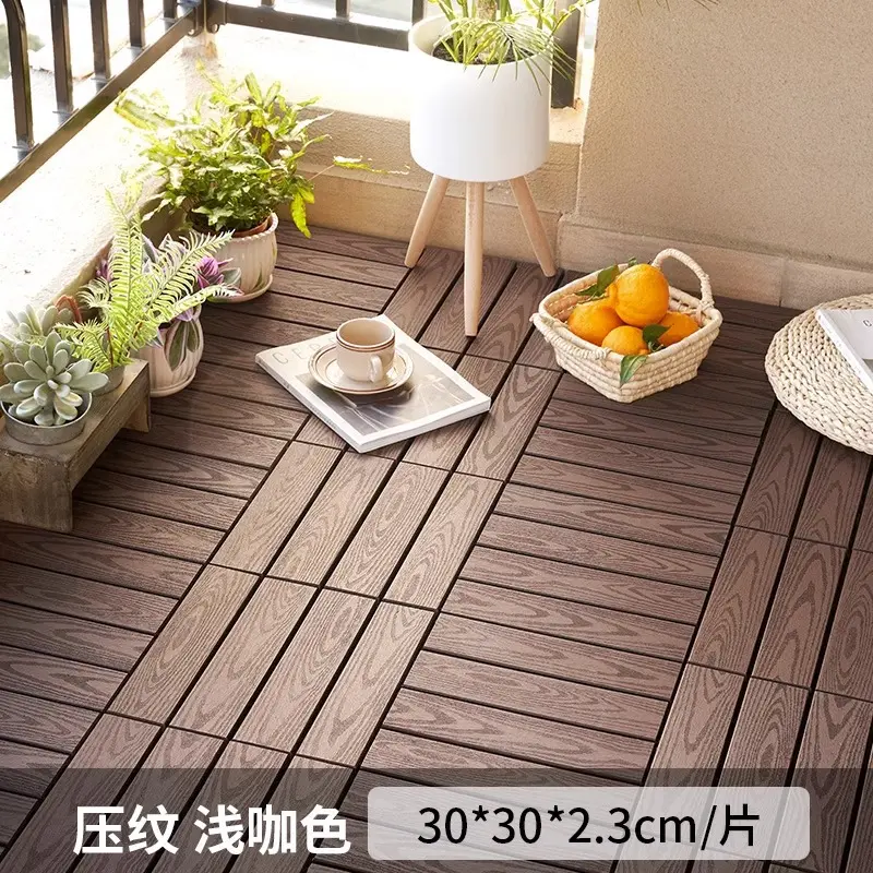 Wave stripes - Light Coffee Colors - Outdoor Patio Tiles 11-Packs, Wood Plastic Floor for Garden & Balcony. Anti-Corrosion & Waterproof. Thickened Splicing Floor outdoor  furniture