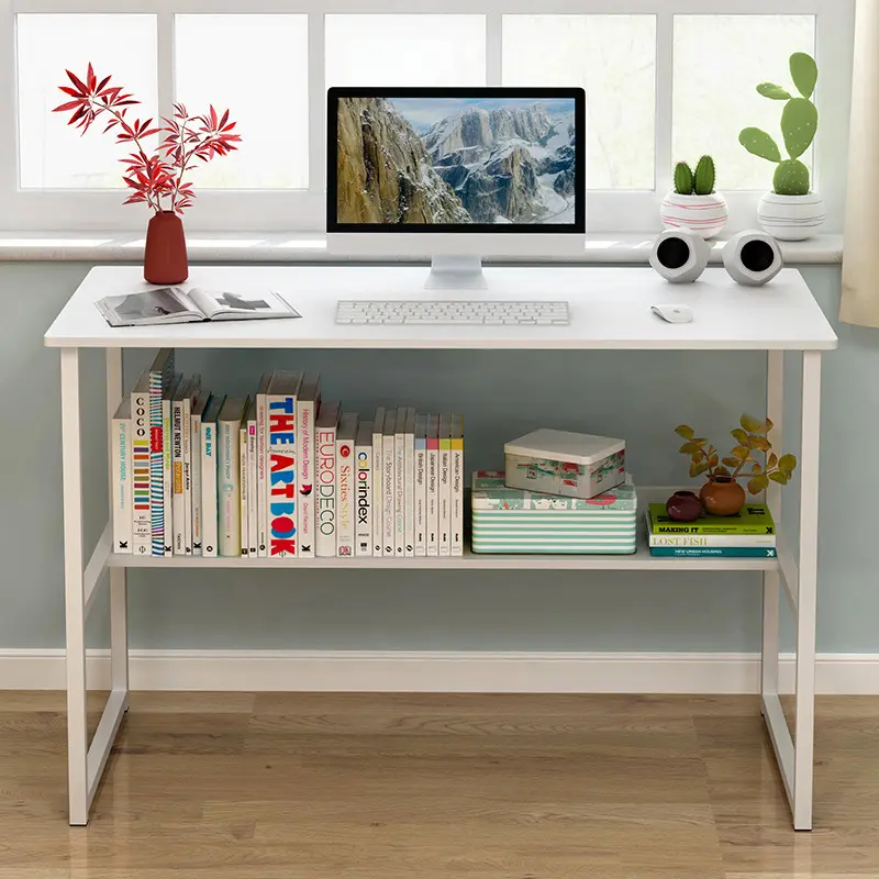 Bàn làm việc T-table kèm kệ lửng để sách để laptop sách vở học tập lắp ghép 4