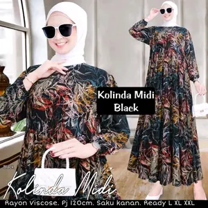 kolinda MIDI gamis kalana  kolinda motif Bunga Muslim Dress Rayon