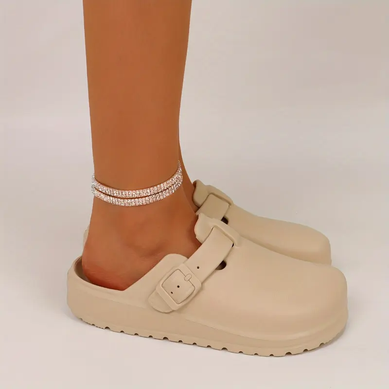 Women's Solid Color EVA Clogs, Buckle Band Lightweight Soft Sole Walking Clogs, Half Versatile Daily Footwear Shoe Girl