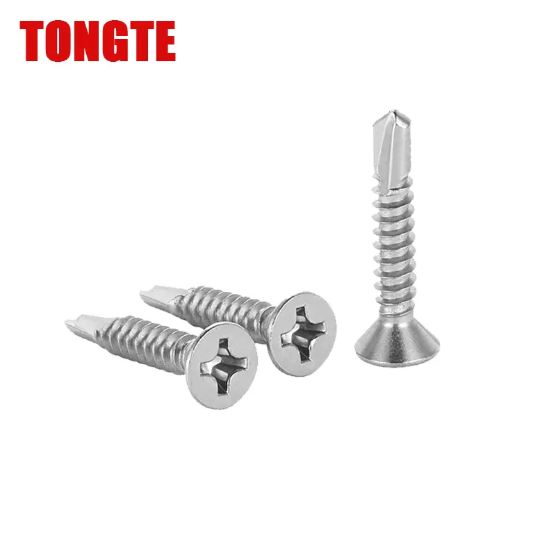 410 Stainless Steel M4.2-M4.8 Flat-Head Screw Bolt Drill Tail Screw Cross Countersunk Head Self-Tapping Self-Drilling Screws Dovetail Self-Drilling Screw Safety Screw