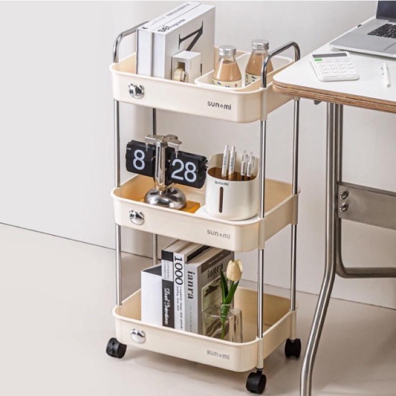 đựng đồ đa năng 3 tầng Sunmix Gấu , Khay nhựa cao cấp,  đựng đồ nhà bếp có bánh xe Kitchen Inox  đựngđồsơsinh kệ đồ gia dụng