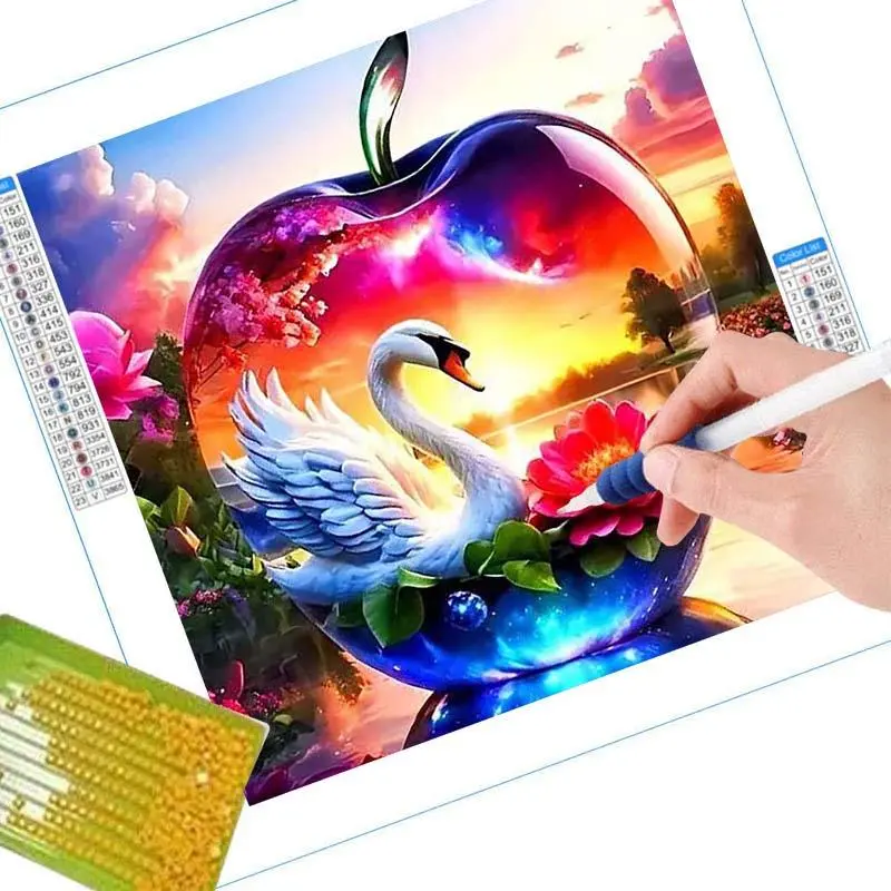Swan & Apple Pattern DIY Diamond Art Painting Kit without Frame, 5D Diamond Art Painting Kit, DIY Decorative Art Picture for Beginner 4