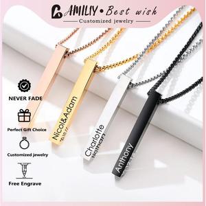 Custom Name Necklace Free Engrave Four Sides Personalized Square Bar Pendant Stainless Steel Gift For Women Men zodiac sign clover orchid mother child poison tree igorot 20 chain mini pcs friendship two tone twisted crucifix stethoscope pretzel bunny om