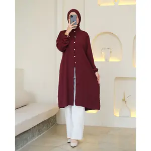 Malaya Long Tunik - Baju Atasan Wanita Kekinian Terbaru Katun Panjang Kancing Muslim Brown