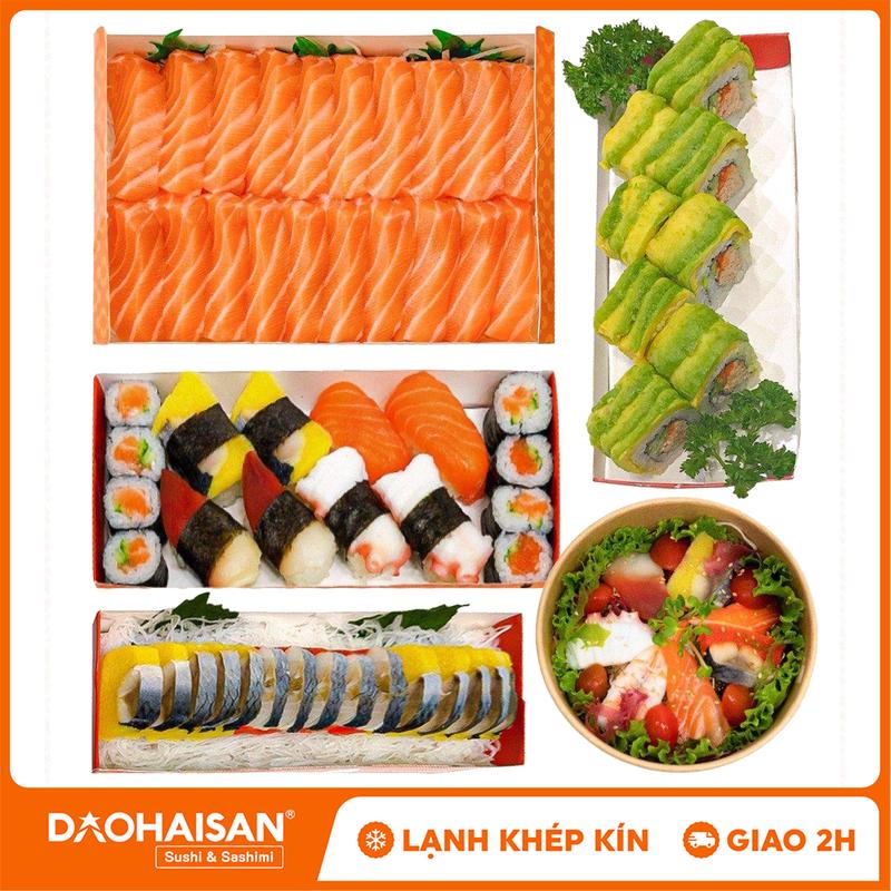 [HCM - Giao 2H] Combo Gia Đình - Bao Gồm Sashimi: Cá Hồi, Cá Trích Ép Trứng, Sushi Mix 4B, Maki Bơ Cá Ngừ. Salad Mix 7A, Gia Vị Ăn Kèm - Đảo Hải Sản