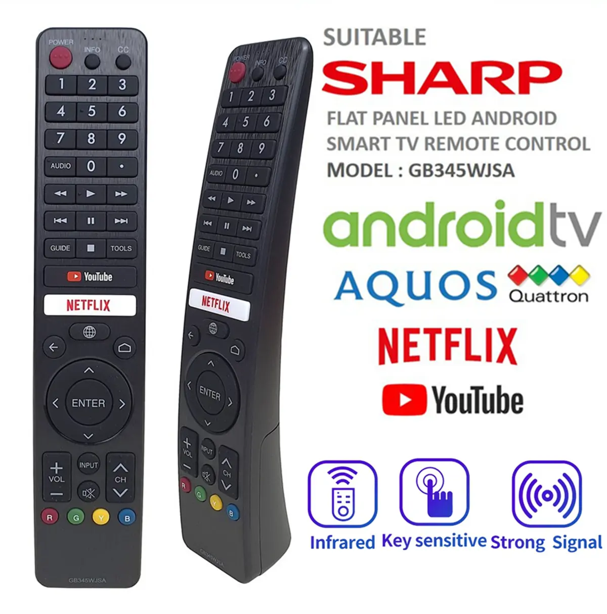 GB345WJSA Controllers For Sharp Smart TV Remote Control With Netflix ...