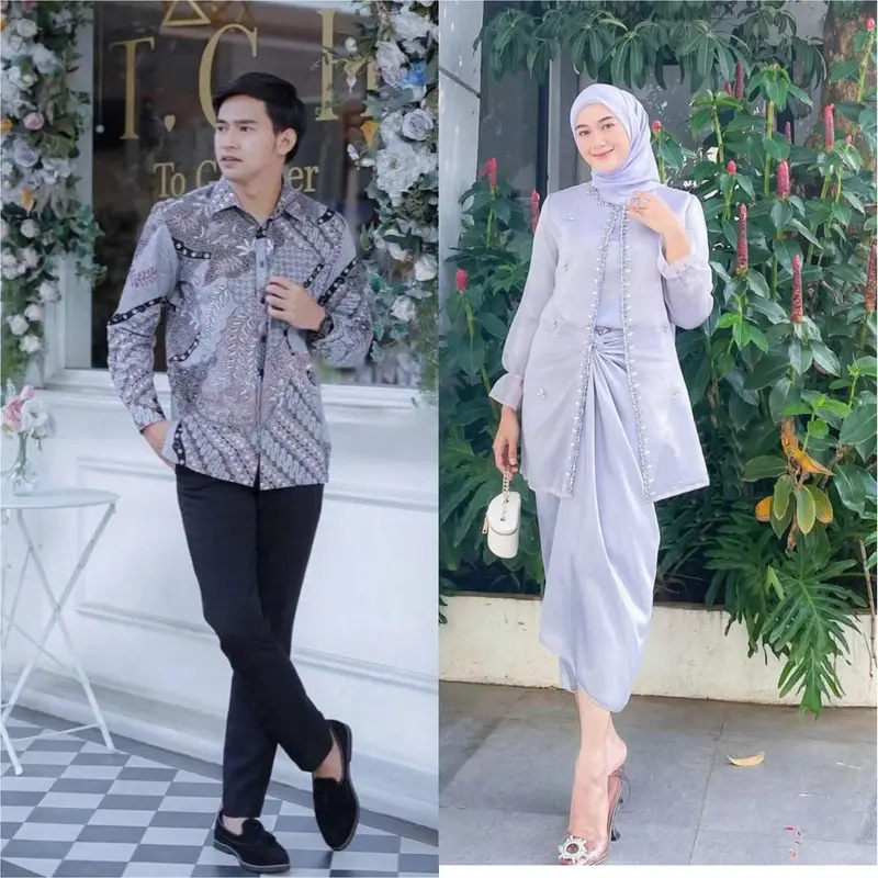 Baju batik couple pasangan lamaran wisuda tunangan kekinian oneset clarisa jemma organza polos wanita terbaru ootd engagiment rok lilit 2