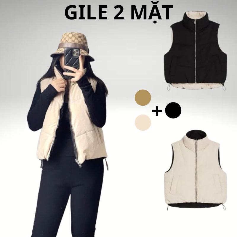 Áo Phao Gile Nữ  2 Mặt Chất Liệu Nhung Lì Giữ Nhiệt Tốt  FREESIZE 45-65Kg - Top Women Voi