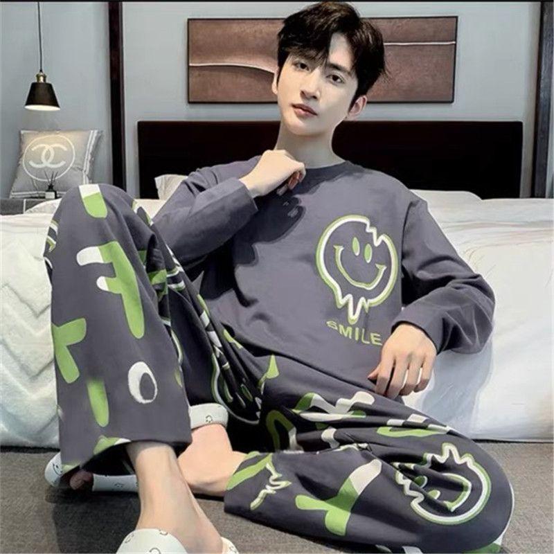 Product Introduction of Striped Men's Pajamas Men's Spring and Autumn Long Sleeve Trousers Home Wear Casual Simple Youth plus Size Two-Piece Suit 7
