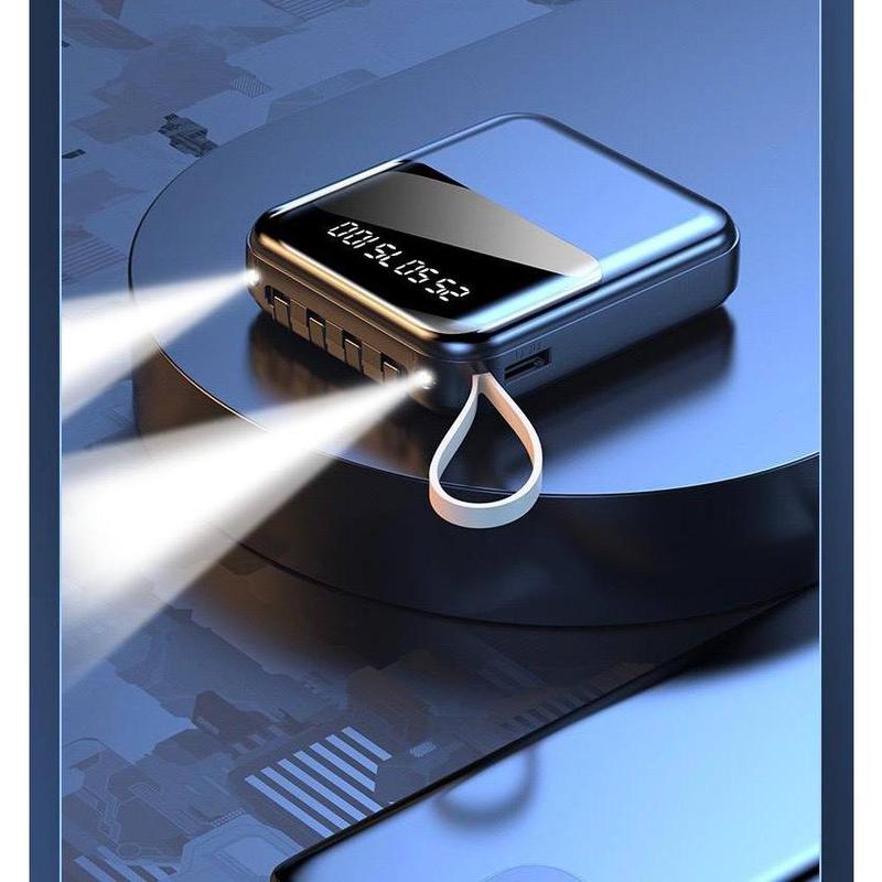 SẠC DỰ PHÒNG SENDEM P301 mini nhỏ gọn dung lượng 10000mAh có màn hình hiển thị phần trăm pin.4 dây CÁP sạc 3 thiết bị điện thoại cùng lúc