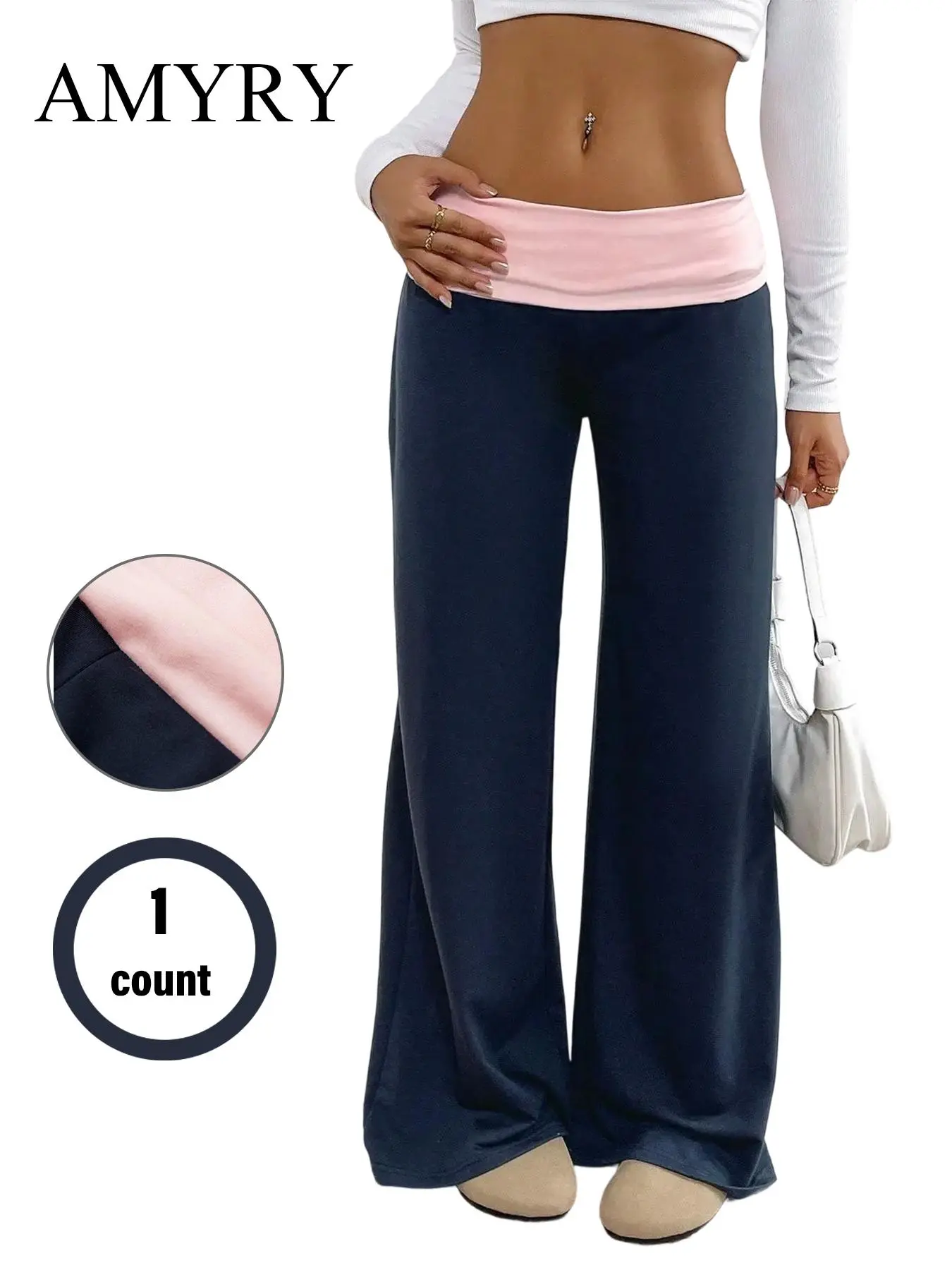 Women's Colorblock High Waist Pants, Casual Comfy Trousers for Spring & Fall, Women's Bottoms for Daily Wear