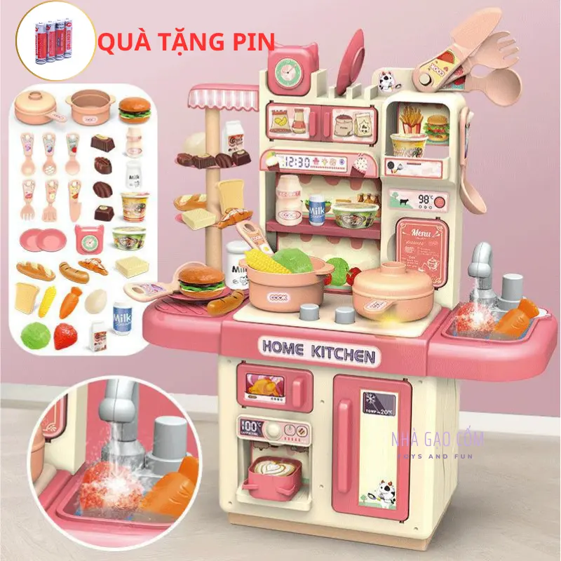 Đồ Chơi Bếp Đứng Có Khói, Kèm Vòi Nước thật, Hiệu Ứng Đèn, Bộ Đồ Chơi Nấu Ăn Nhà Bếp 36cm Toy