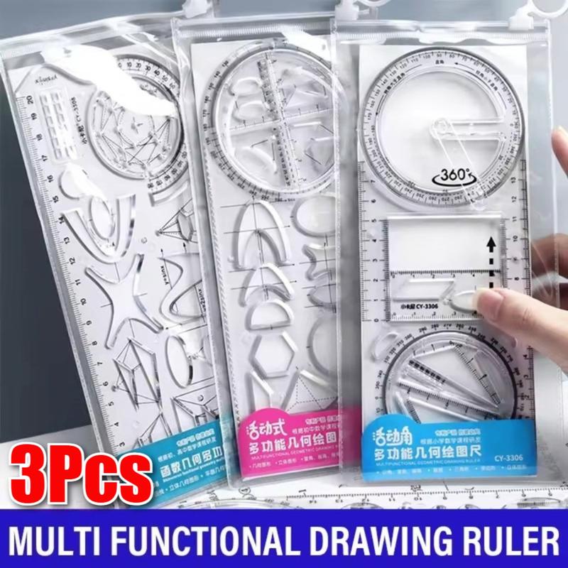 1/3Pcs Rotating Geometric Ruler Set Multifunctional Math Drawing ...